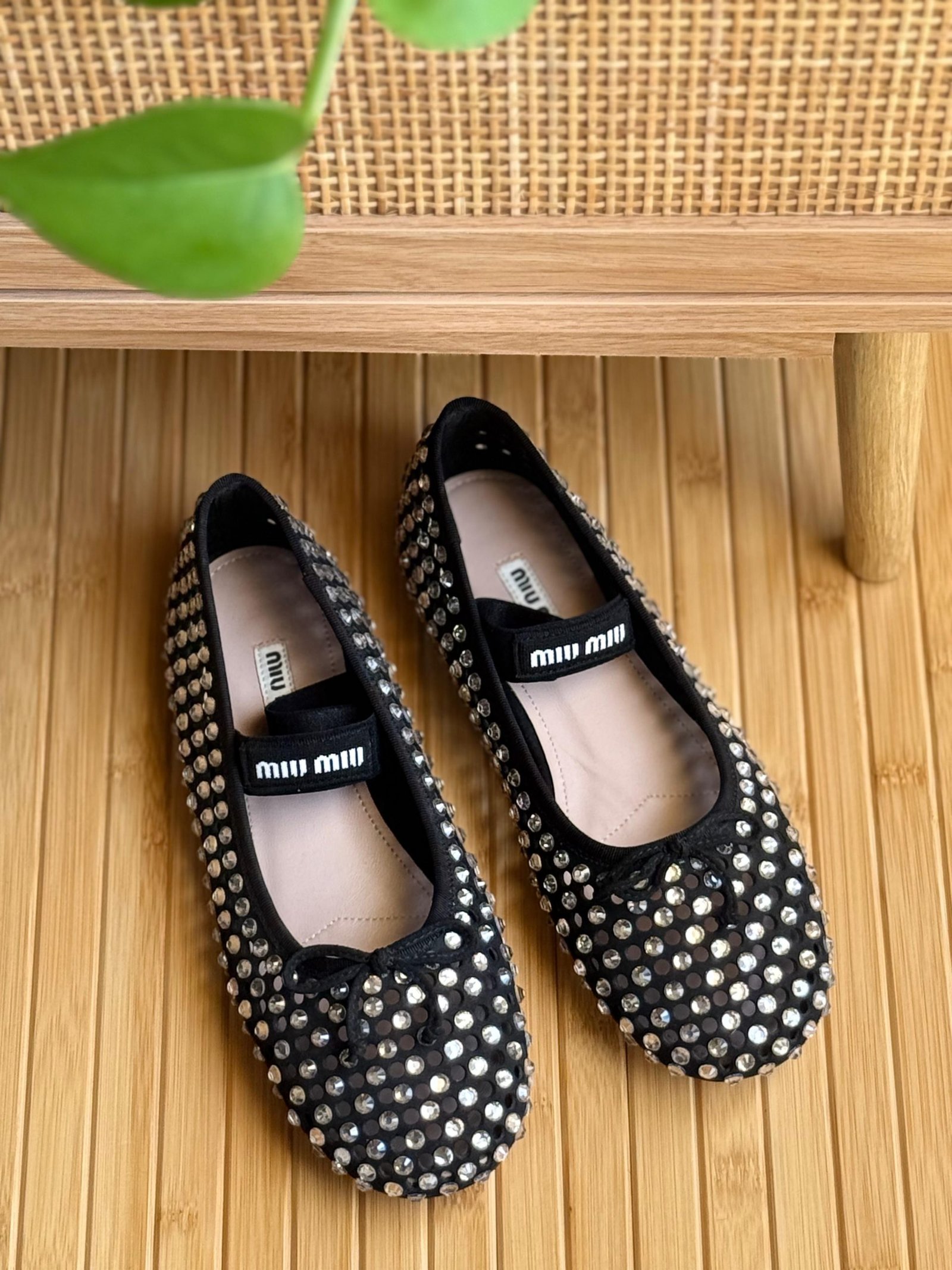 Miu Miu Crystal leather ballet flats