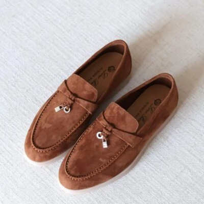 Luxury Suede Loafers with Minimal Summer Elegance Style - Detail Close-up