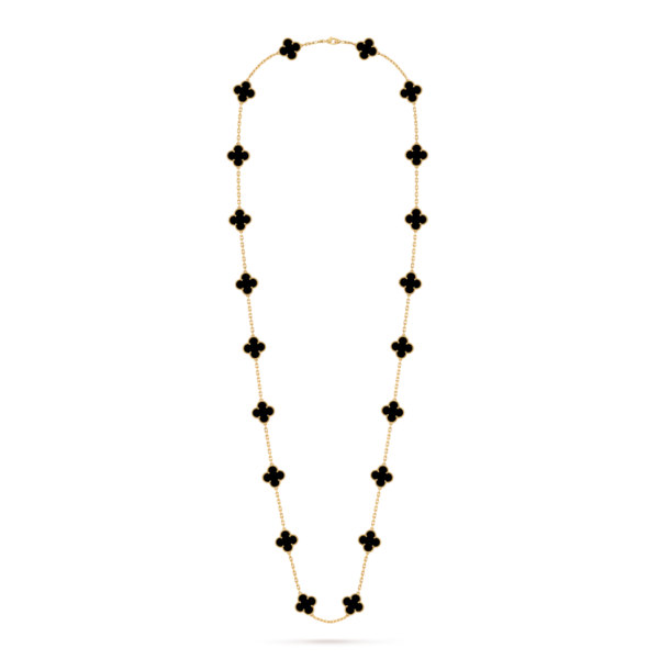 Vintage Alhambra long necklace, 20 motifs 18K yellow gold, Onyx