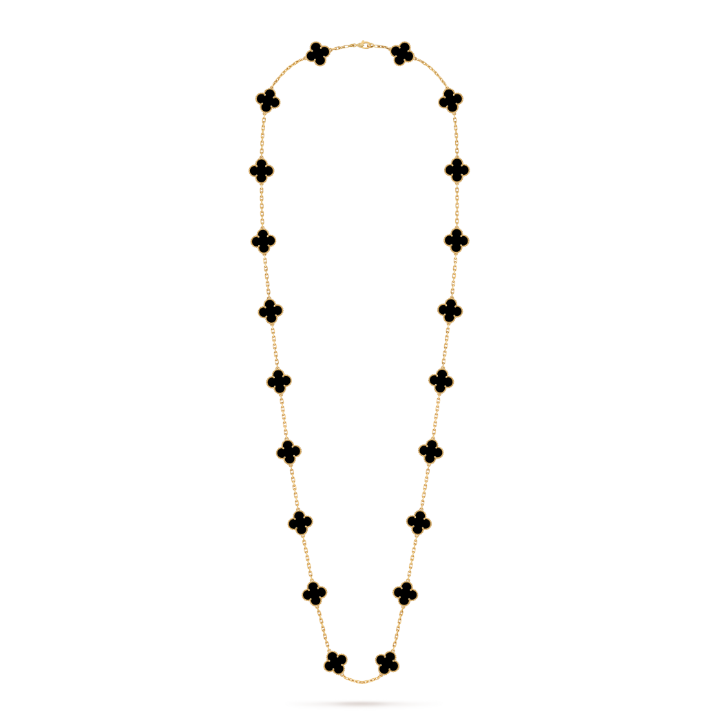 Vintage Alhambra long necklace, 20 motifs 18K yellow gold, Onyx