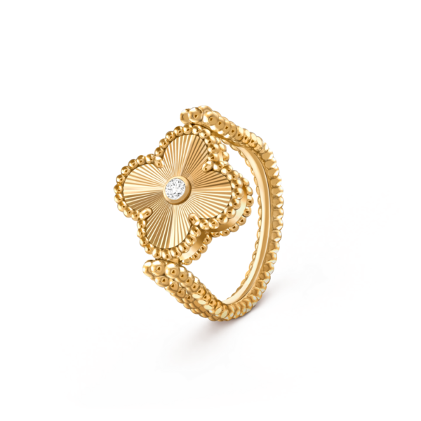 Vintage Alhambra reversible ring 18K yellow gold, Agate, Diamond