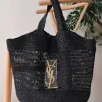 YSL Icare Maxi Cassandre crochet raffia tote bag