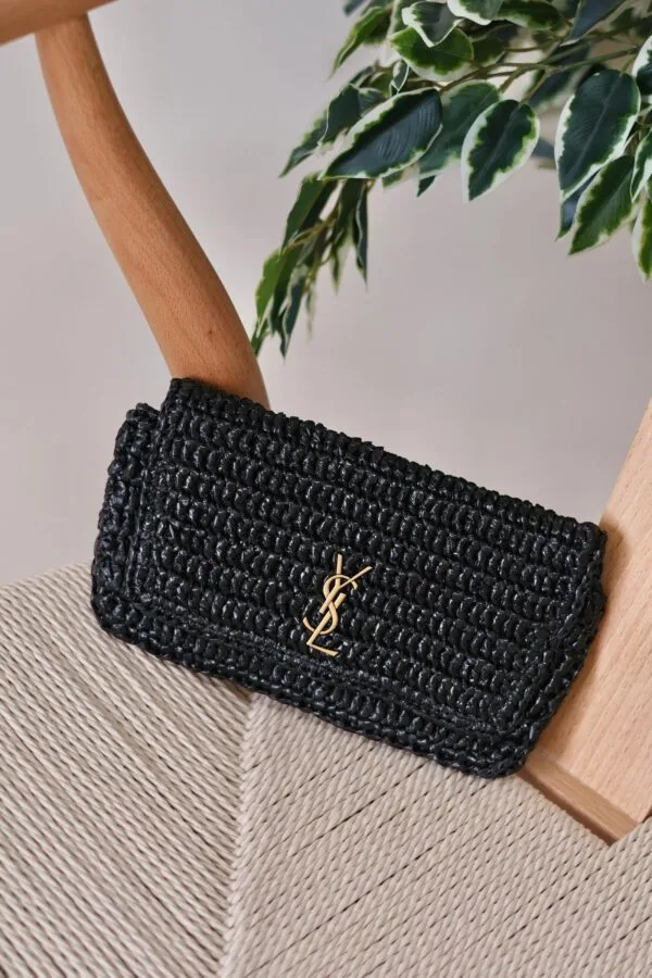 YSL Icare Maxi Cassandre crochet raffia tote bag
