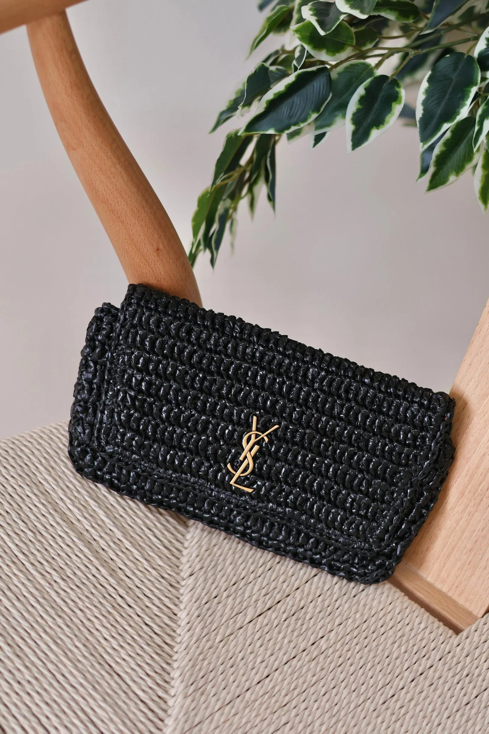 YSL Icare Maxi Cassandre crochet raffia tote bag