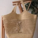 YSL Icare Maxi Cassandre crochet raffia tote bag