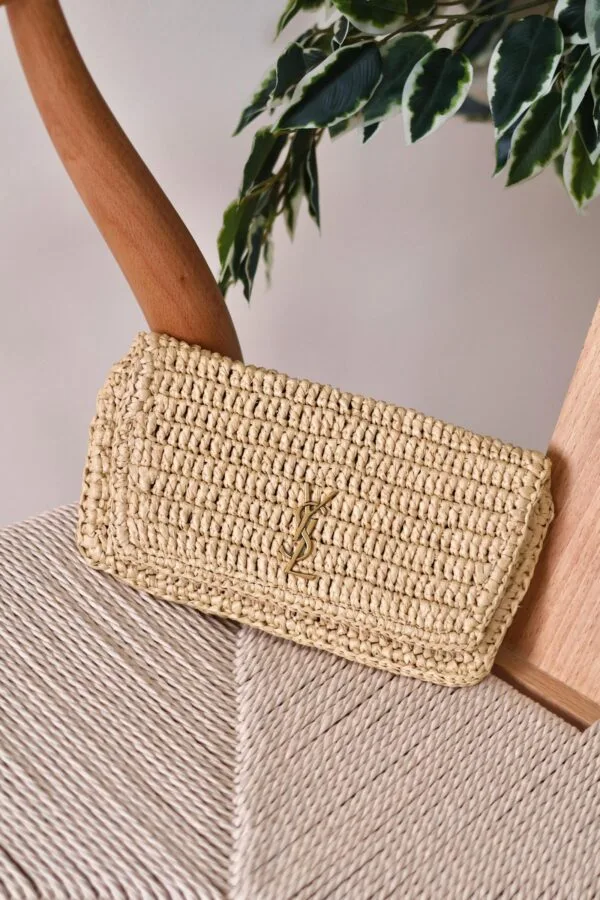 YSL Icare Maxi Cassandre crochet raffia tote bag