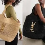 YSL Icare Maxi Cassandre crochet raffia tote bag