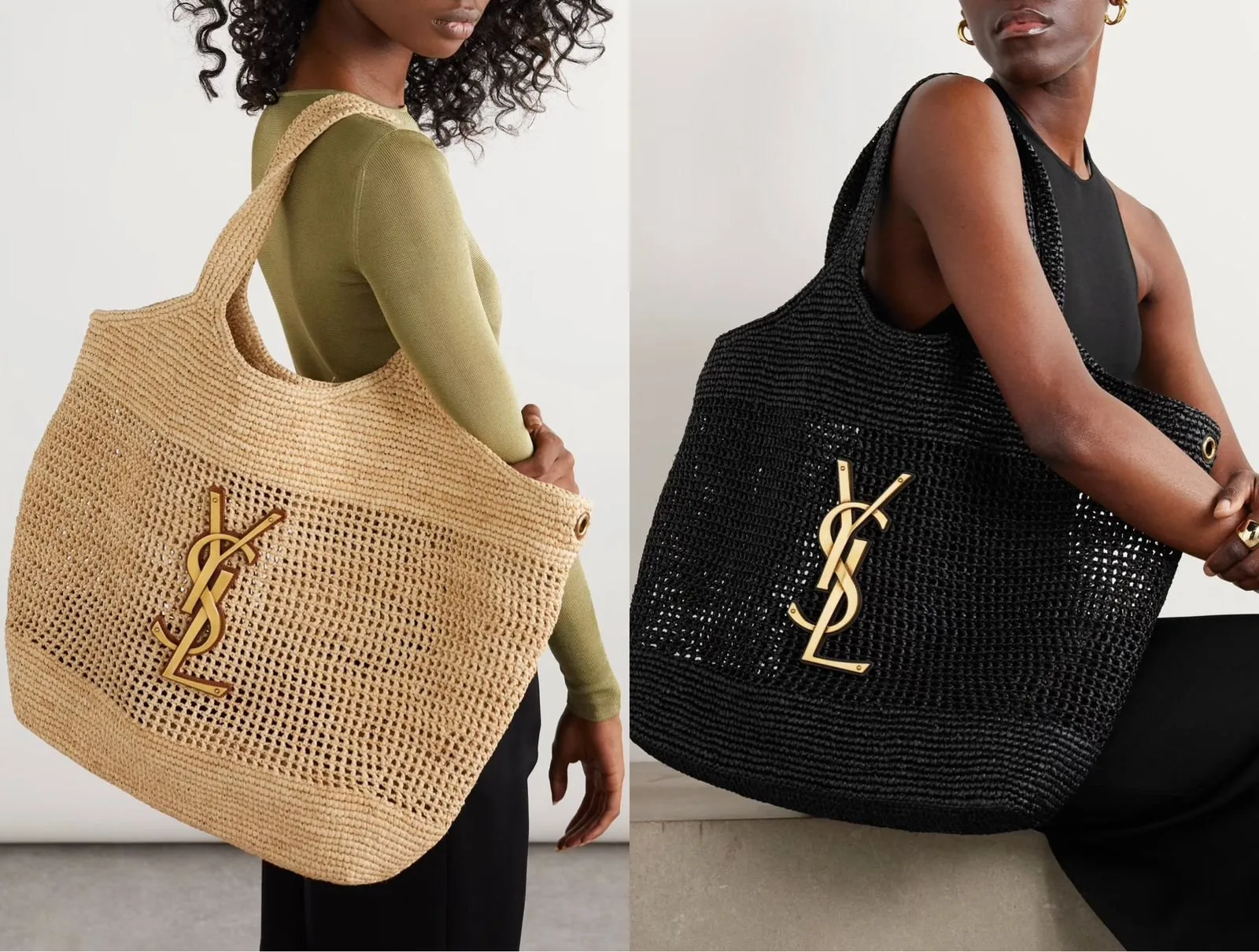 YSL Icare Maxi Cassandre crochet raffia tote bag