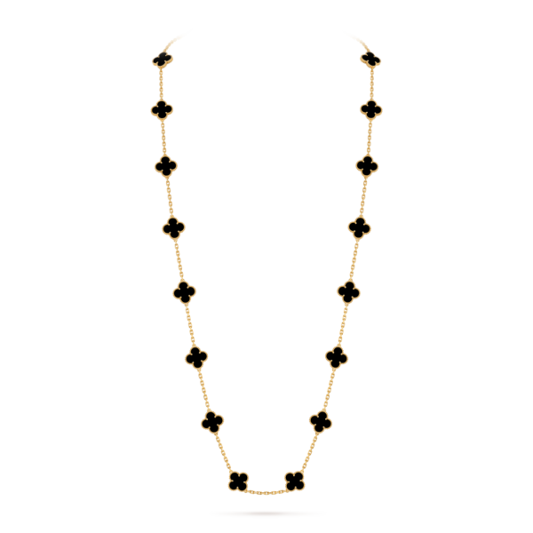Vintage Alhambra long necklace, 20 motifs 18K yellow gold, Onyx