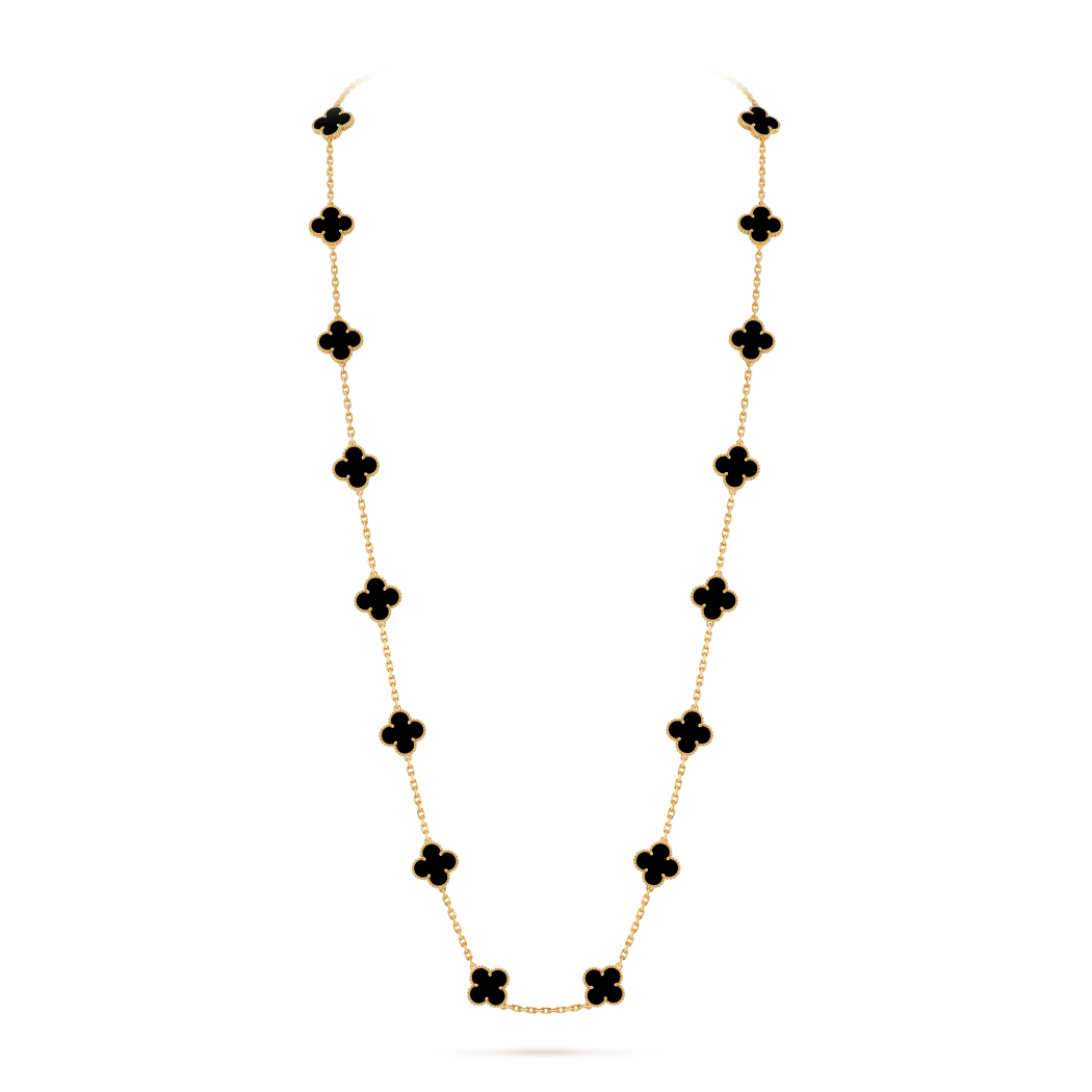 Vintage Alhambra long necklace, 20 motifs 18K yellow gold, Onyx