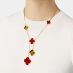 VAN CLEEF & ARPELS Magic Alhambra Necklace 6 motifs Yellow Gold Carnelian Tiger Eye