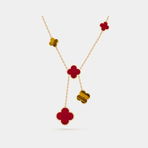 VAN CLEEF & ARPELS Magic Alhambra Necklace 6 motifs Yellow Gold Carnelian Tiger Eye