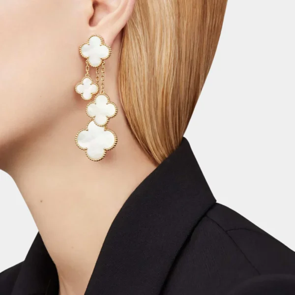 VAN CLEEF & ARPELS Magic Alhambra earrings 4 motifs Yellow Gold Mother Of Pearl in stock