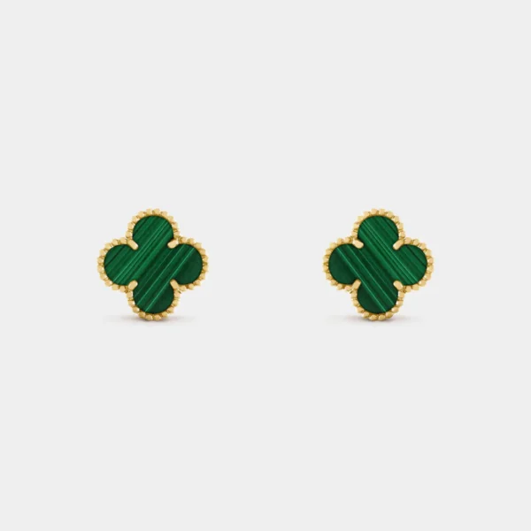 VAN CLEEF & ARPELS Vintage Alhambra Earrings Yellow Gold Malachite