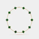 VAN CLEEF & ARPELS Vintage Alhambra Necklace 10 Motifs Yellow Gold Malachite