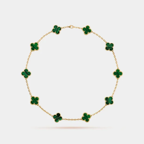 VAN CLEEF & ARPELS Vintage Alhambra Necklace 10 Motifs Yellow Gold Malachite