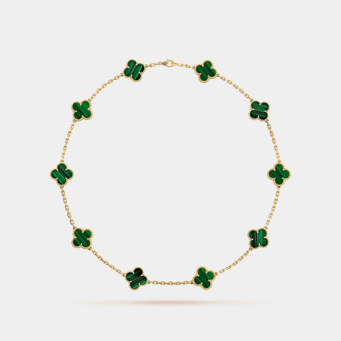 VAN CLEEF & ARPELS Vintage Alhambra Necklace 10 Motifs Yellow Gold Malachite