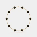 VAN CLEEF & ARPELS Vintage Alhambra Necklace 10 Motifs Yellow Gold Onyx