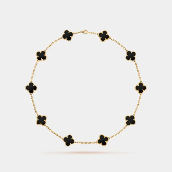 VAN CLEEF & ARPELS Vintage Alhambra Necklace 10 Motifs Yellow Gold Onyx