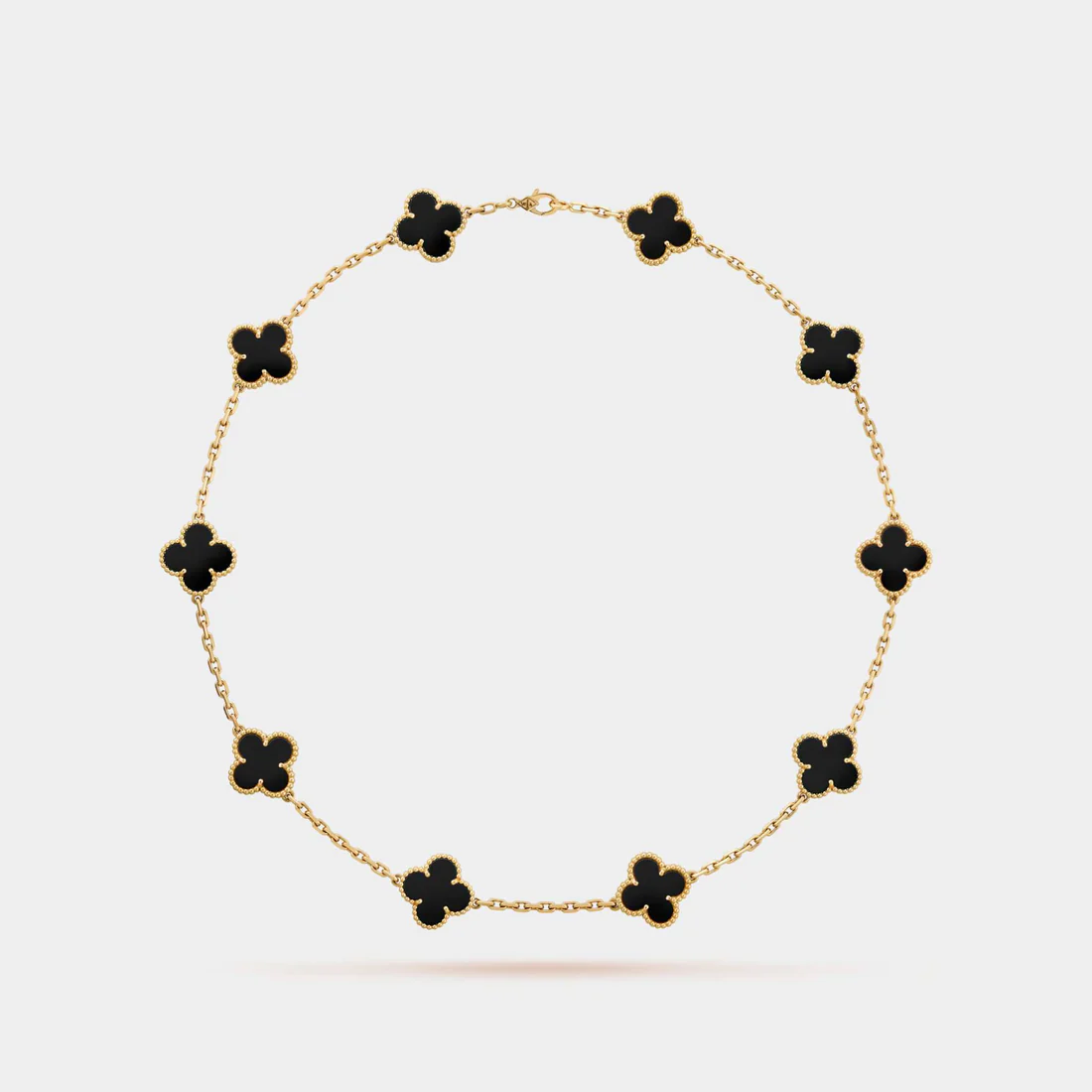 VAN CLEEF & ARPELS Vintage Alhambra Necklace 10 Motifs Yellow Gold Onyx