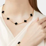 VAN CLEEF & ARPELS Vintage Alhambra Necklace 10 Motifs Yellow Gold Onyx