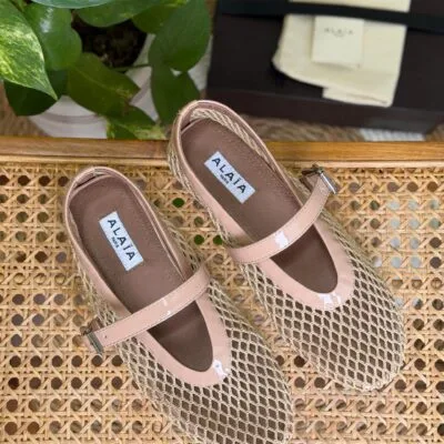 Alaïa Fishnet Ballet Flats - Side View