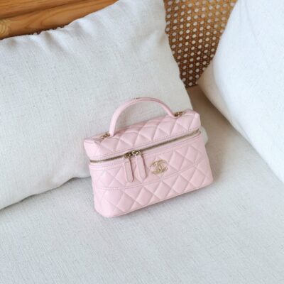 Long Vanity Bag with Chain Strap — Lambskin & Diamante