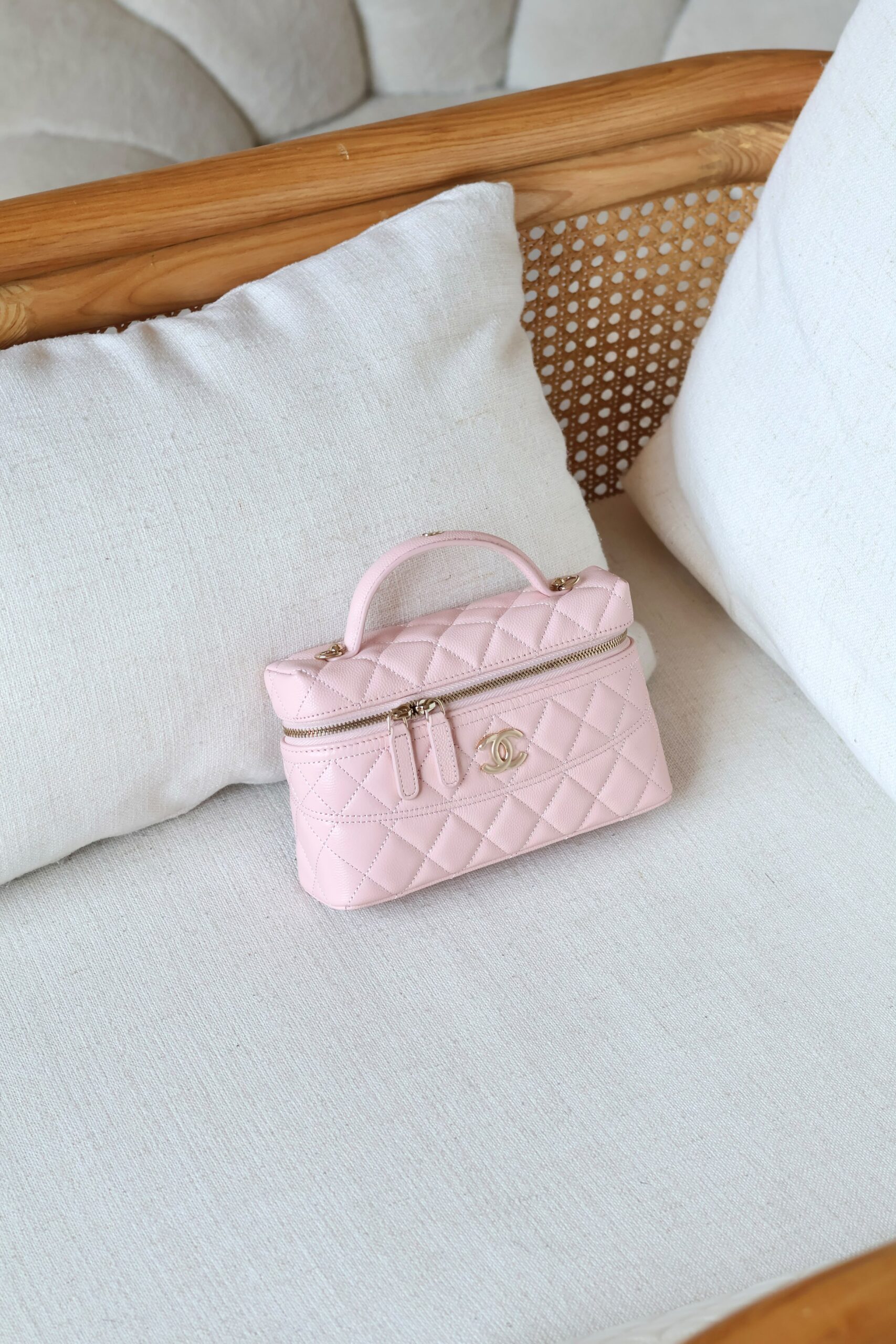 Long Vanity Bag with Chain Strap — Lambskin & Diamante
