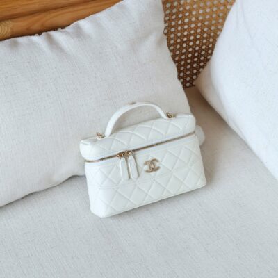 Long Vanity Bag with Chain Strap — Lambskin & Diamante - Front View