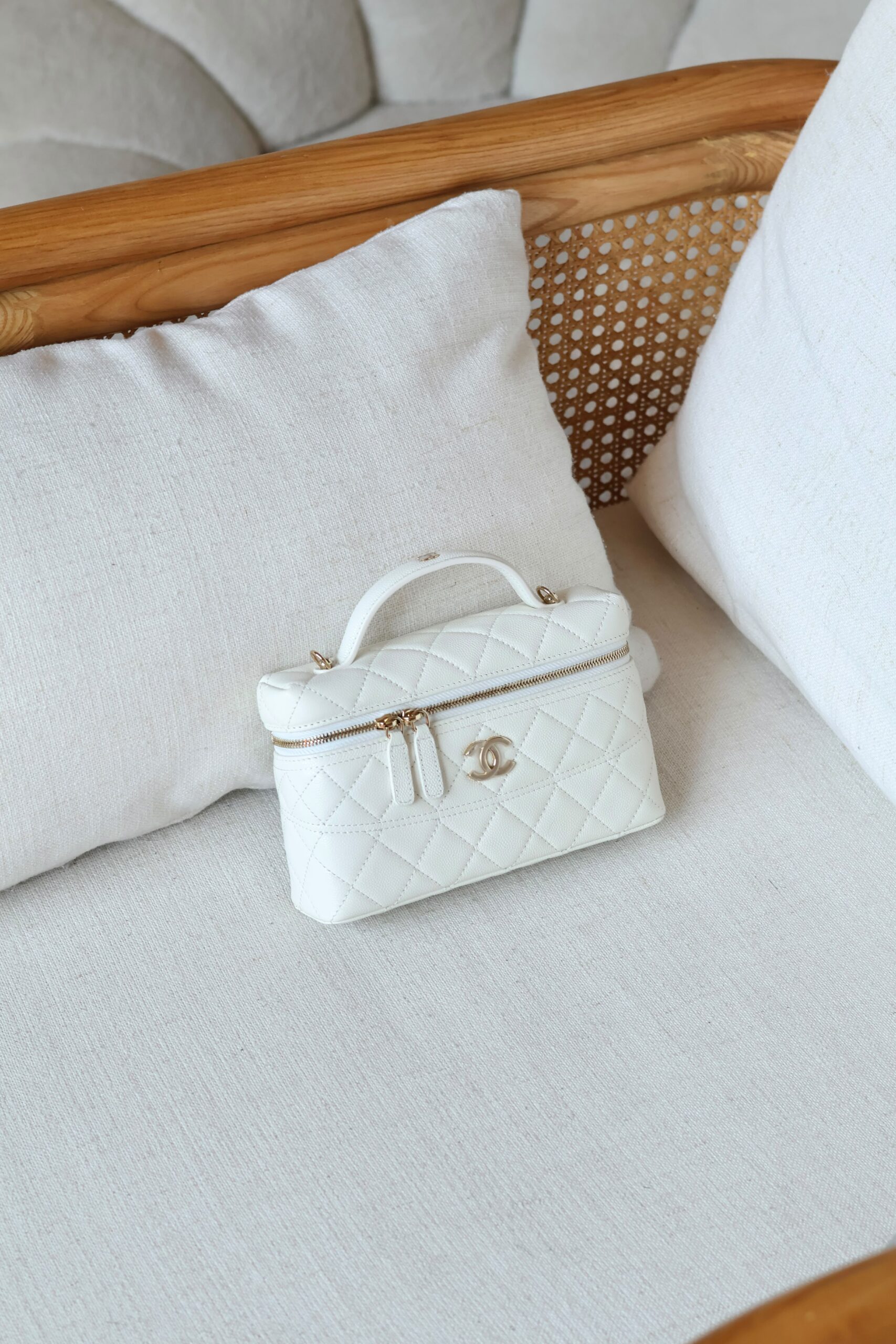 Long Vanity Bag with Chain Strap — Lambskin & Diamante - Front View