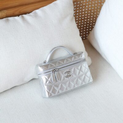 Long Vanity Bag with Chain Strap — Lambskin & Diamante - Side View