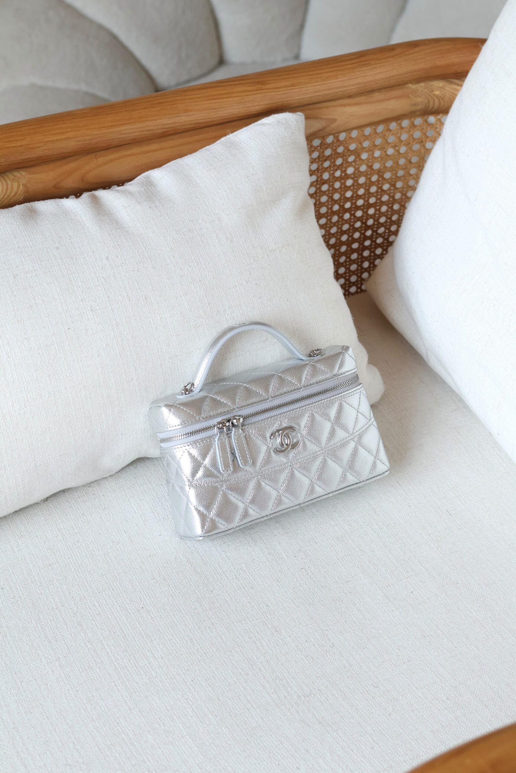 Long Vanity Bag with Chain Strap — Lambskin & Diamante - Side View