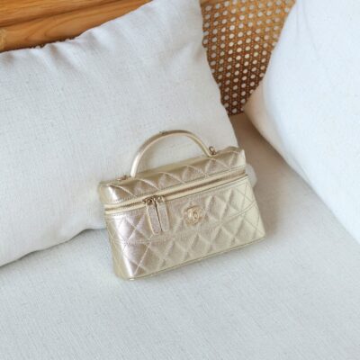 Long Vanity Bag with Chain Strap — Lambskin & Diamante - Detail Close-up