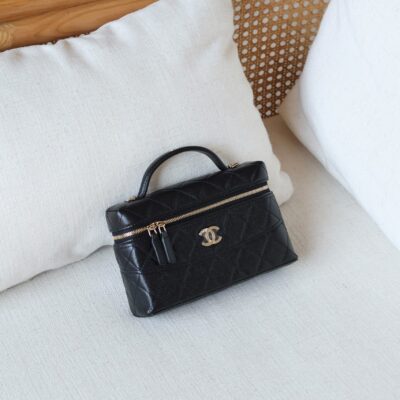 Long Vanity Bag with Chain Strap — Lambskin & Diamante - Back View