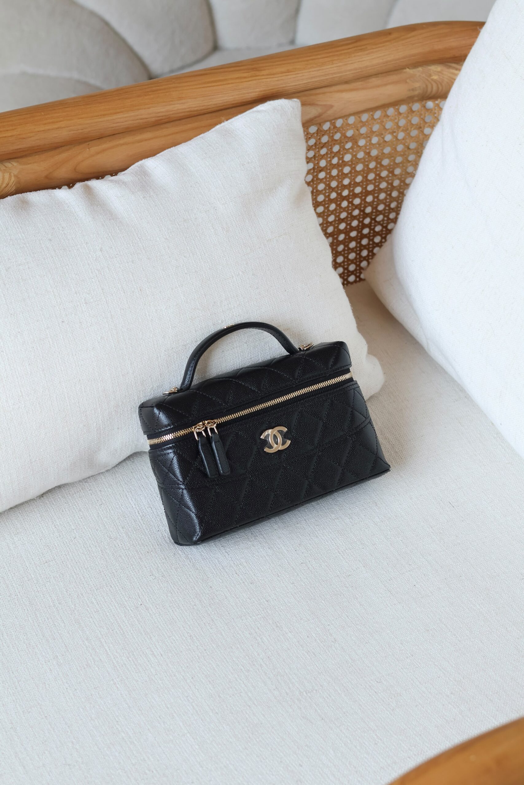Long Vanity Bag with Chain Strap — Lambskin & Diamante - Back View