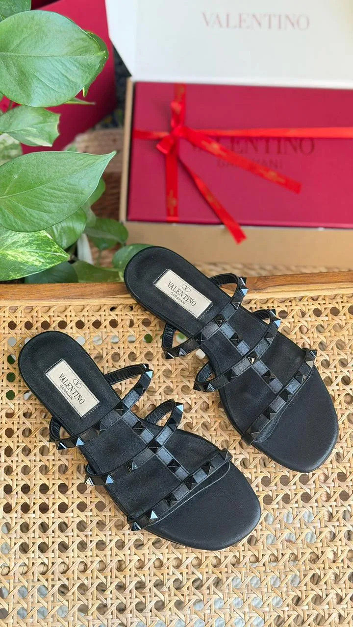 Studded Strap Flat Sandal - Worn Style