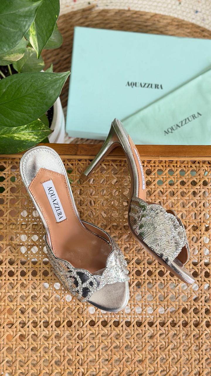 Sequin-Embellished Backless Mule Heel