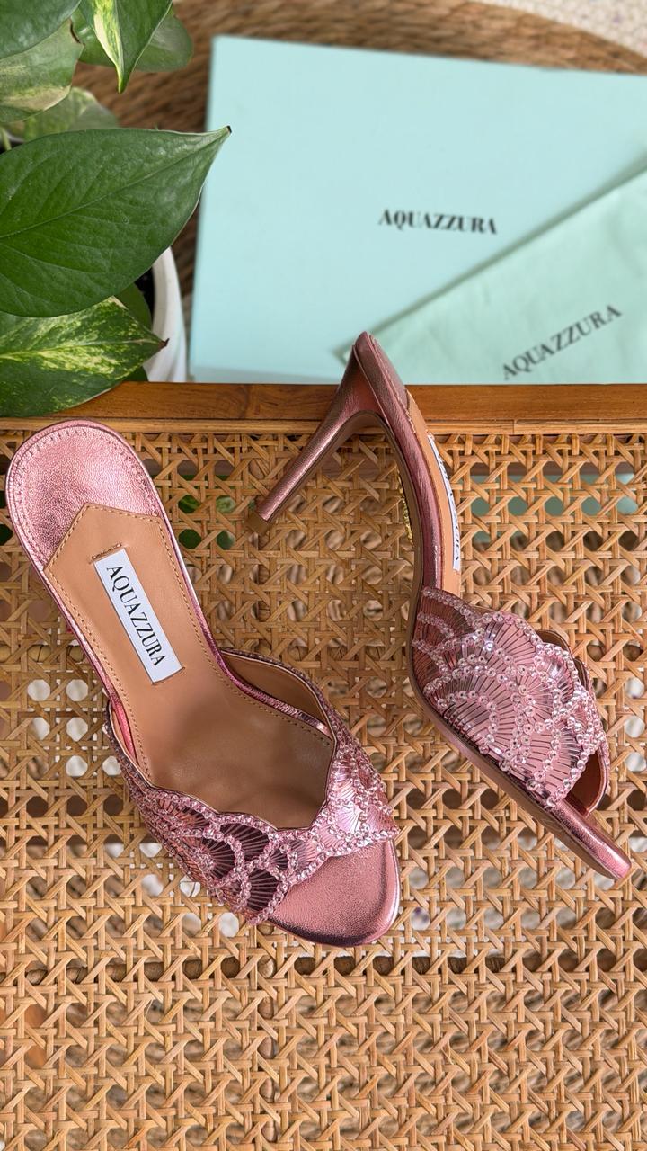 Sequin-Embellished Backless Mule Heel - Side View