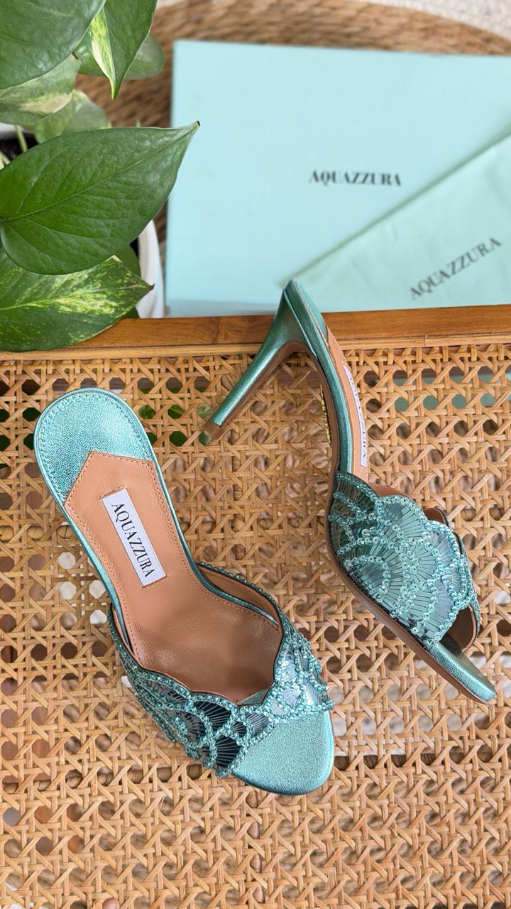 Sequin-Embellished Backless Mule Heel - Detail Close-up