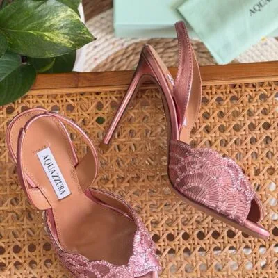Sequin-Embroidered Scallop-Edge Mule Heel 10cm – Blue / Gold / Pink / Silver - Front View