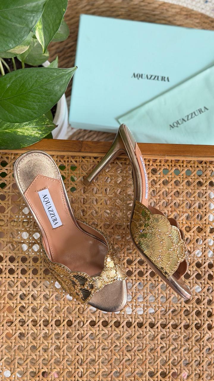 Sequin-Embellished Backless Mule Heel - Front View