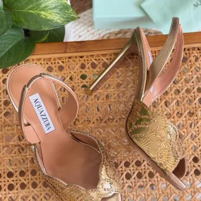 Sequin-Embroidered Scallop-Edge Mule Heel 10cm – Blue / Gold / Pink / Silver