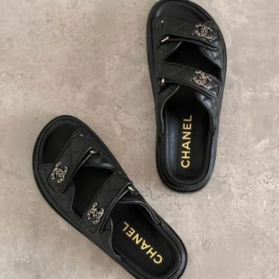 Quilted Leather Open-Toe Sandals - Front View
