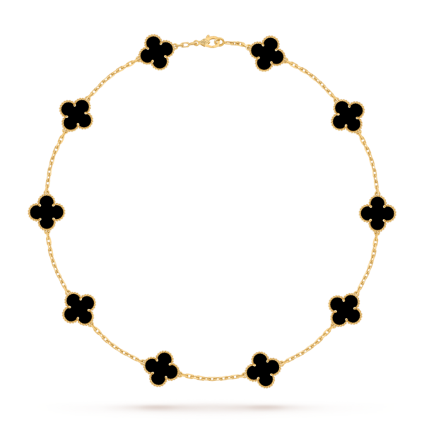 Vintage Alhambra necklace, 10 motifs 18K yellow gold, Onyx  Jewellery