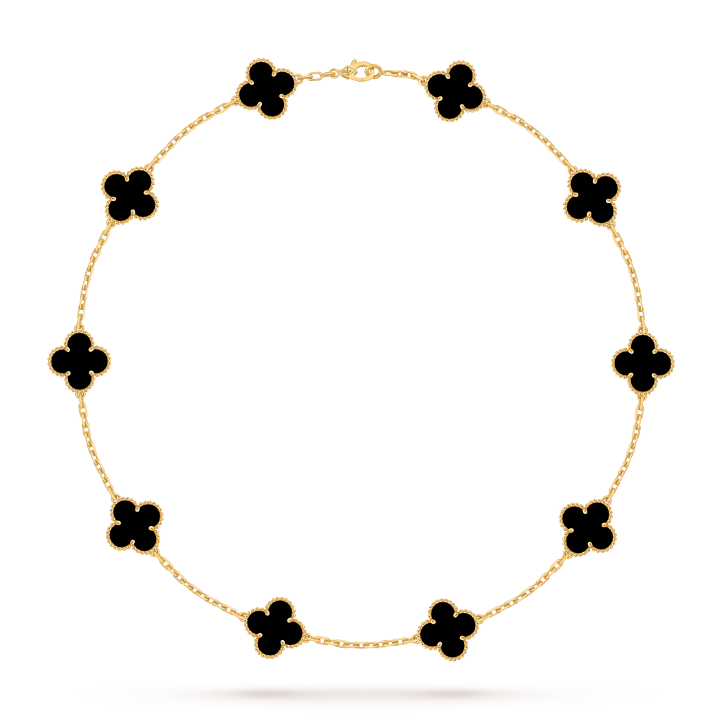 Vintage Alhambra necklace, 10 motifs 18K yellow gold, Onyx  Jewellery