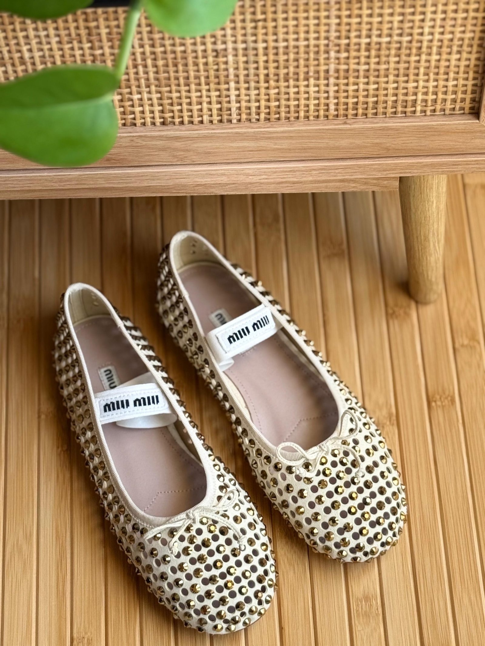 Miu Miu Crystal leather ballet flats