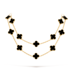 Vintage Alhambra long necklace, 20 motifs 18K yellow gold, Onyx