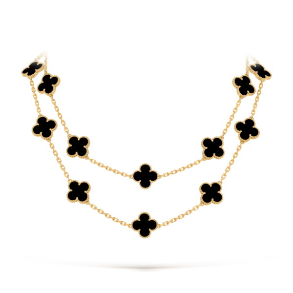 Vintage Alhambra long necklace, 20 motifs 18K yellow gold, Onyx