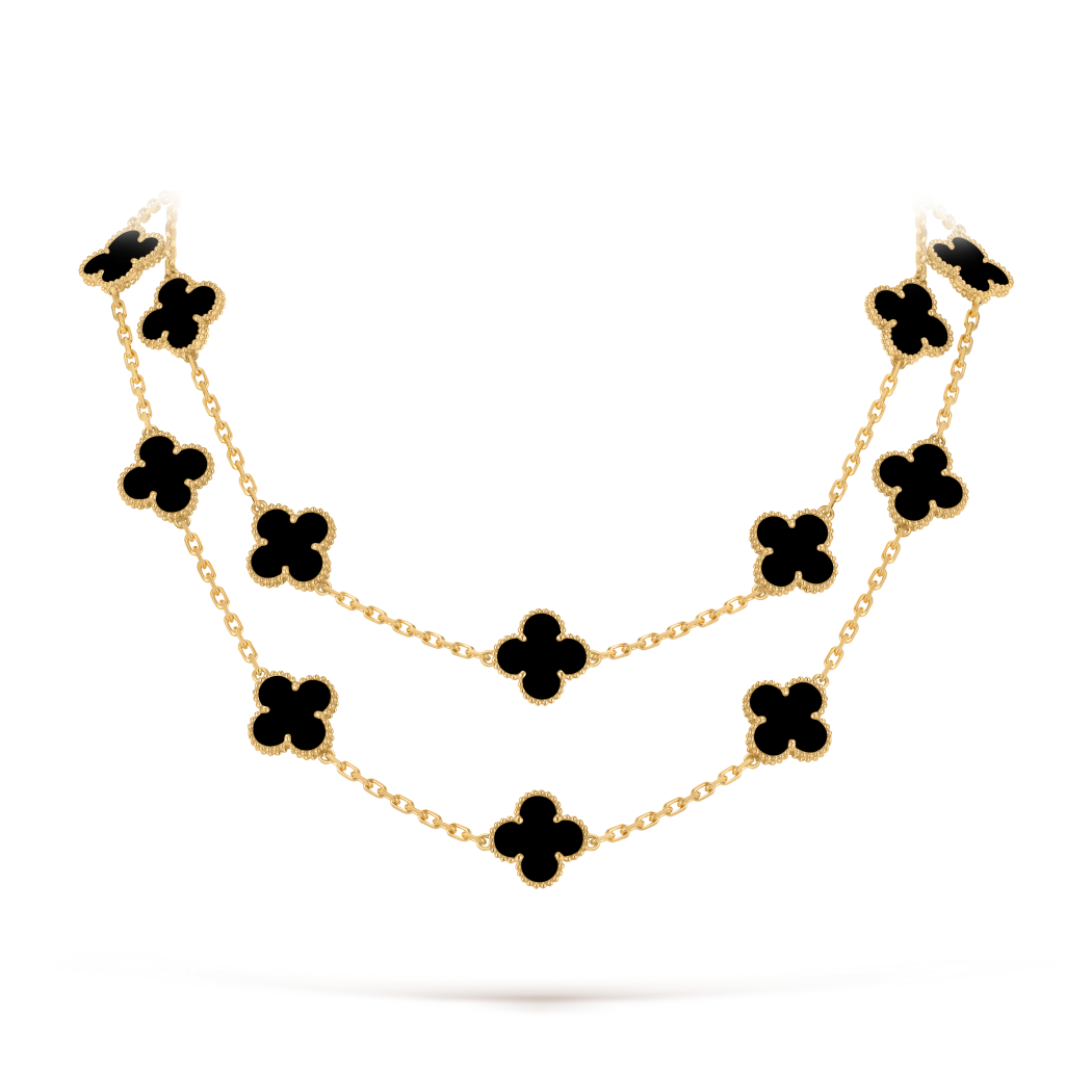 Vintage Alhambra long necklace, 20 motifs 18K yellow gold, Onyx