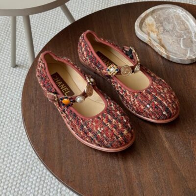 Chanel Mary janes tweed ballet flats